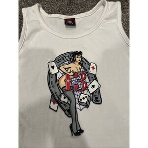 Authentic LUCKY 13 Pin-up Girl White Tank top Size Large - Made Is USA!